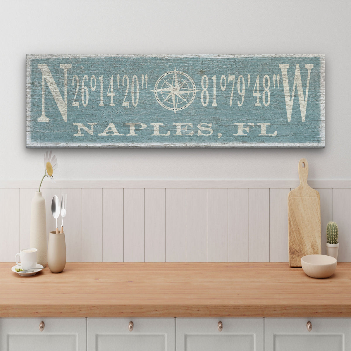 Personalized Coordinates Compass Rose Canvas Sign